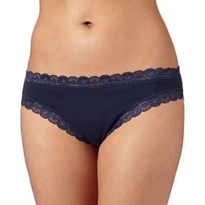 Navy lace trim brazilian briefs